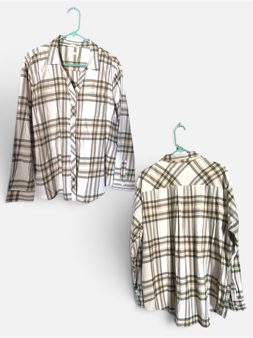 Weatherproof l Classic Plaid Button-Up Flannel Shirt in Beige and Olive l XXL